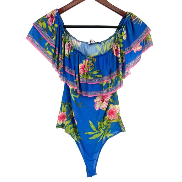 Jealous Tomato Pants - NWOT Jealous Tomato Womens Size Medium Tropical Floral Thong Jumpsuit Blouse Top